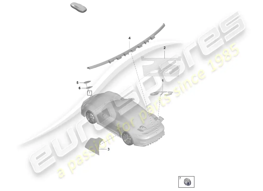 porsche 2022 (992-1 gt3/rs/st) inscripciones/letras diagrama de piezas