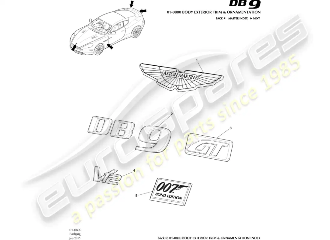 aston martin db9 (2013) insignias diagrama de piezas