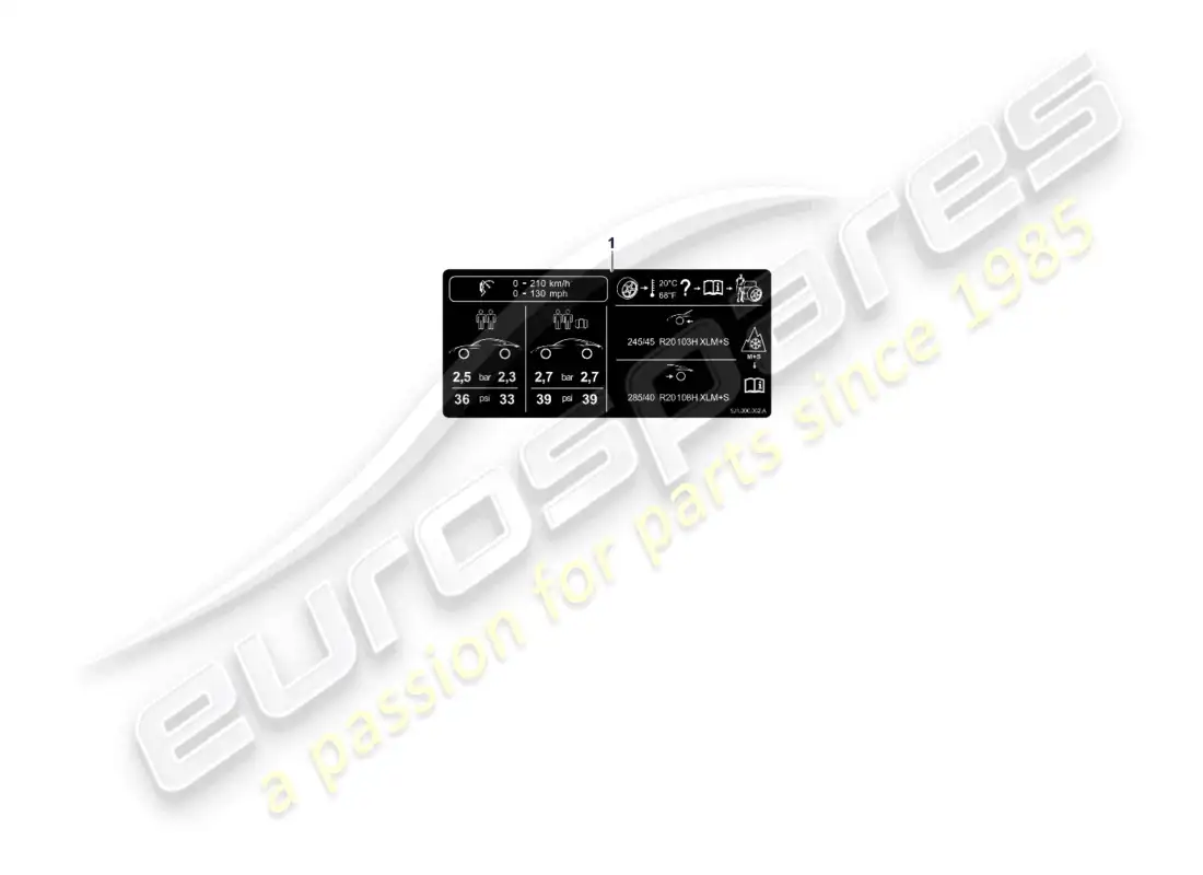 porsche 2021 (taycan 9j1-1) placa de datos de presión de neumáticos d - 11.08.2021>> diagrama de piezas