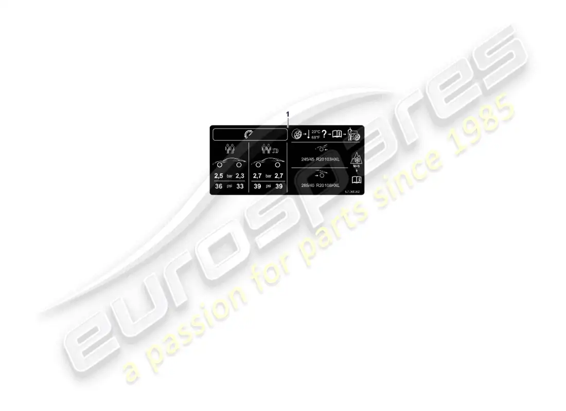 porsche 2021 (taycan 9j1-1) placa de datos de presión de neumáticos d - 11.08.2021>> diagrama de piezas