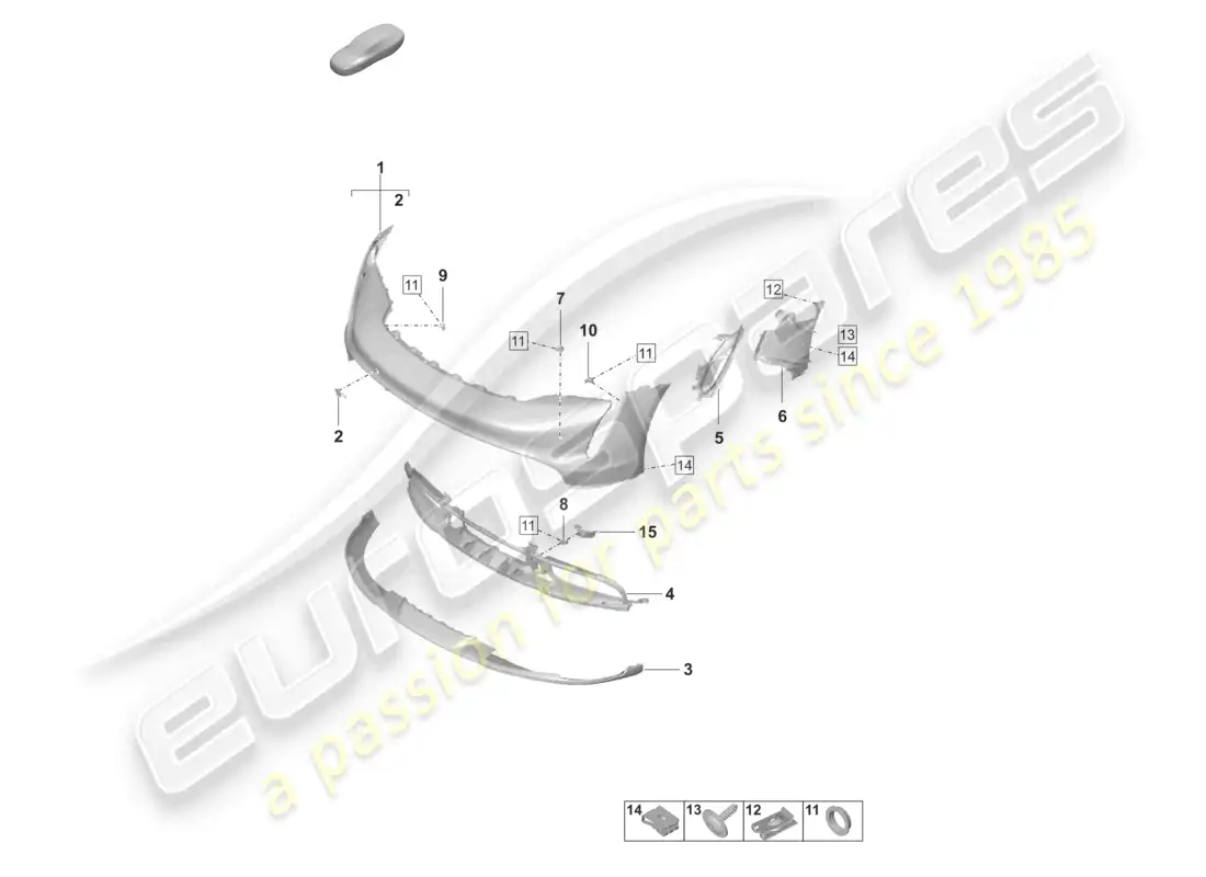 porsche 2020 (taycan 9j1-1) parachoques delantero para variante de equipamiento: básico diagrama de piezas