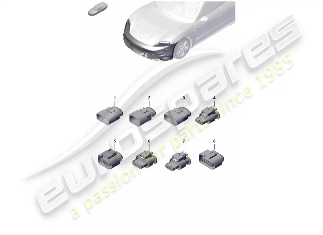 porsche 2020 (taycan 9j1-1) carcasa del conector frontal para parachoques e iluminación diagrama de piezas