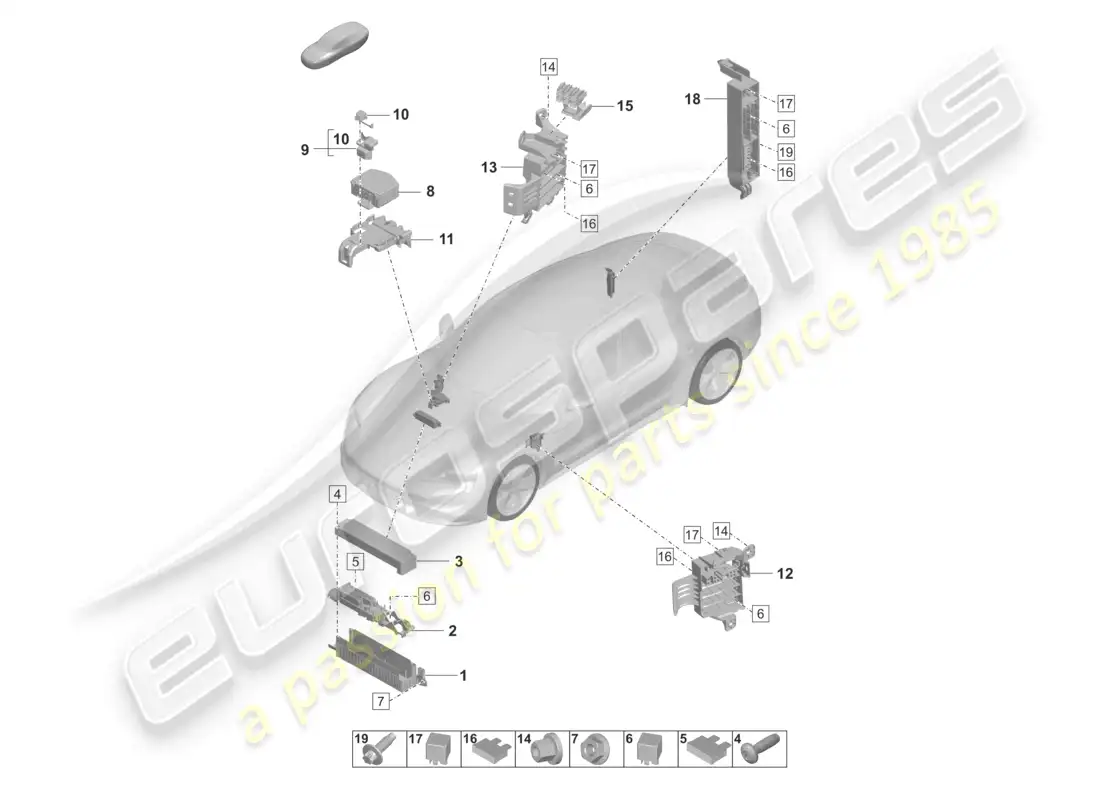 porsche 2022 (taycan 9j1-1) electricidad central diagrama de piezas