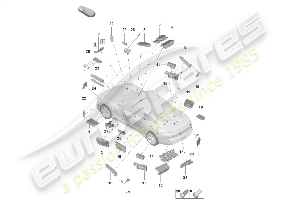 porsche 2021 (taycan 9j1-1) lector de tarjetas con chip aéreo para sistema de peaje de carreteras diagrama de piezas