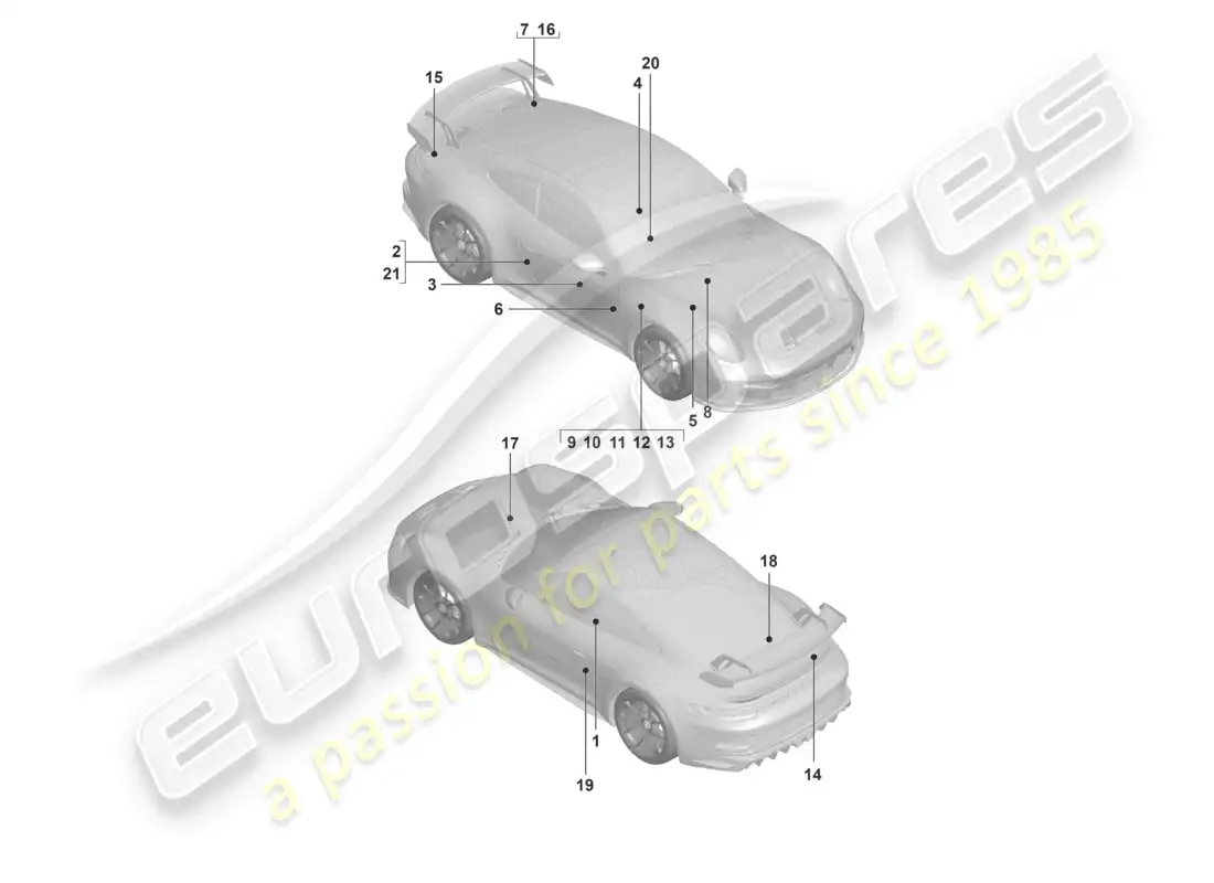 porsche 2023 (992-1 gt3/rs/st) señales/avisos diagrama de piezas