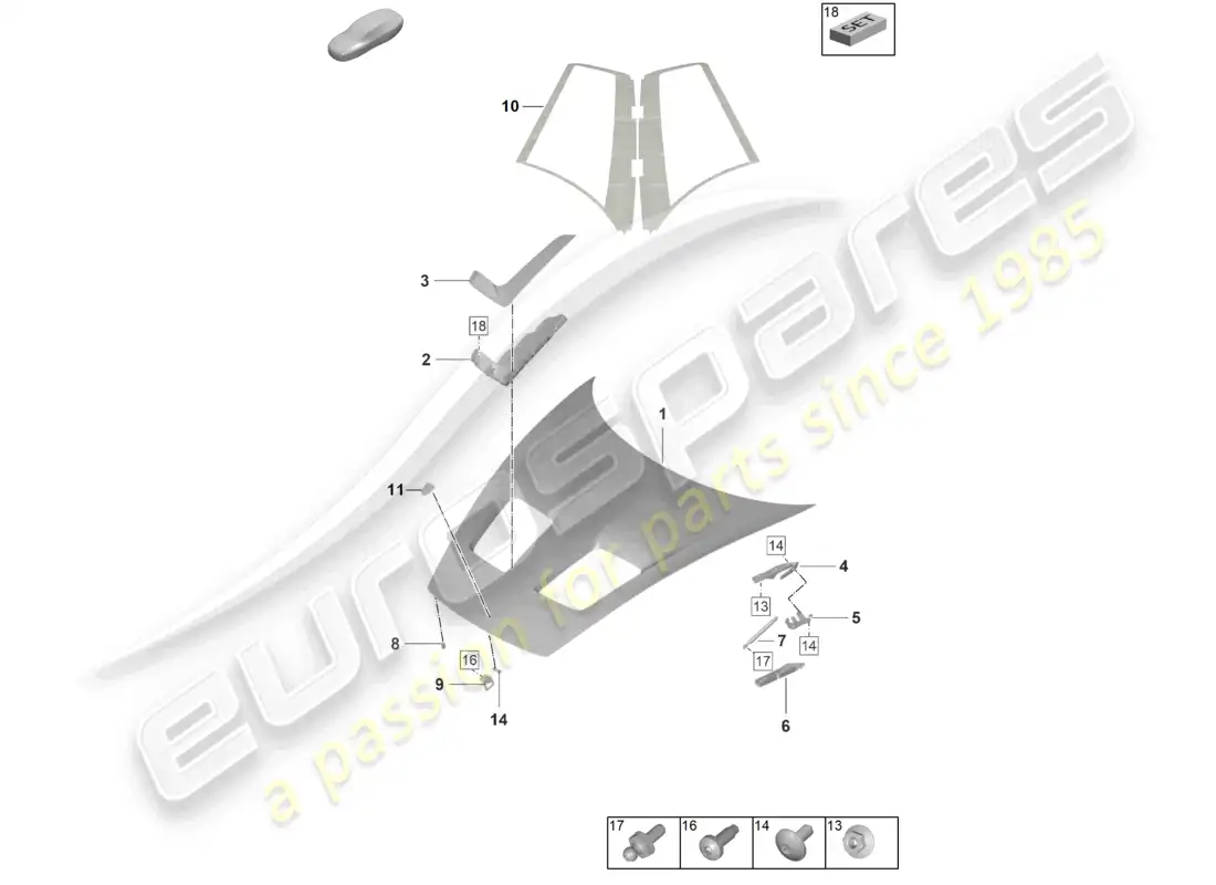porsche 2023 (992-1 gt3/rs/st) capó gt3rs diagrama de piezas