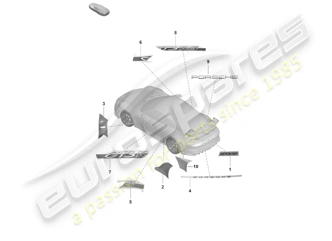 porsche 2022 (992-1 gt3/rs/st) inscripciones/letras diagrama de piezas