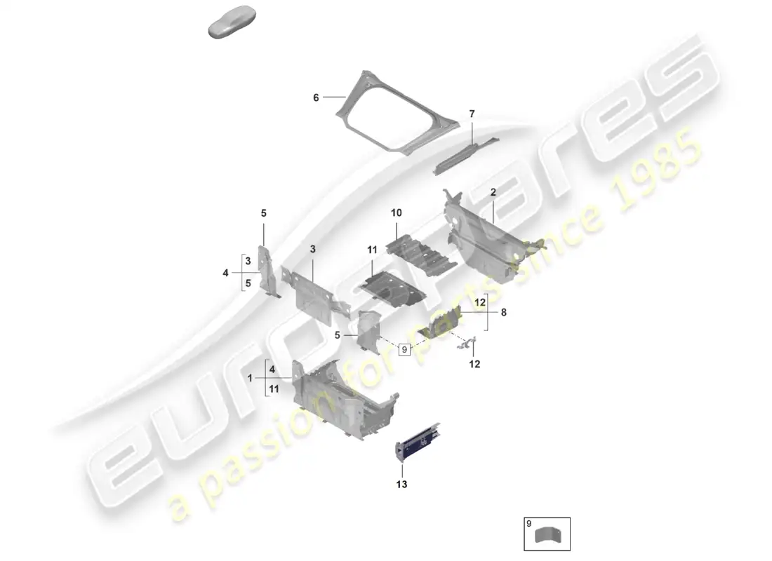 porsche 2022 (992-1 gt3/rs/st) placa del piso del maletero de la parte delantera piezas individuales diagrama de piezas