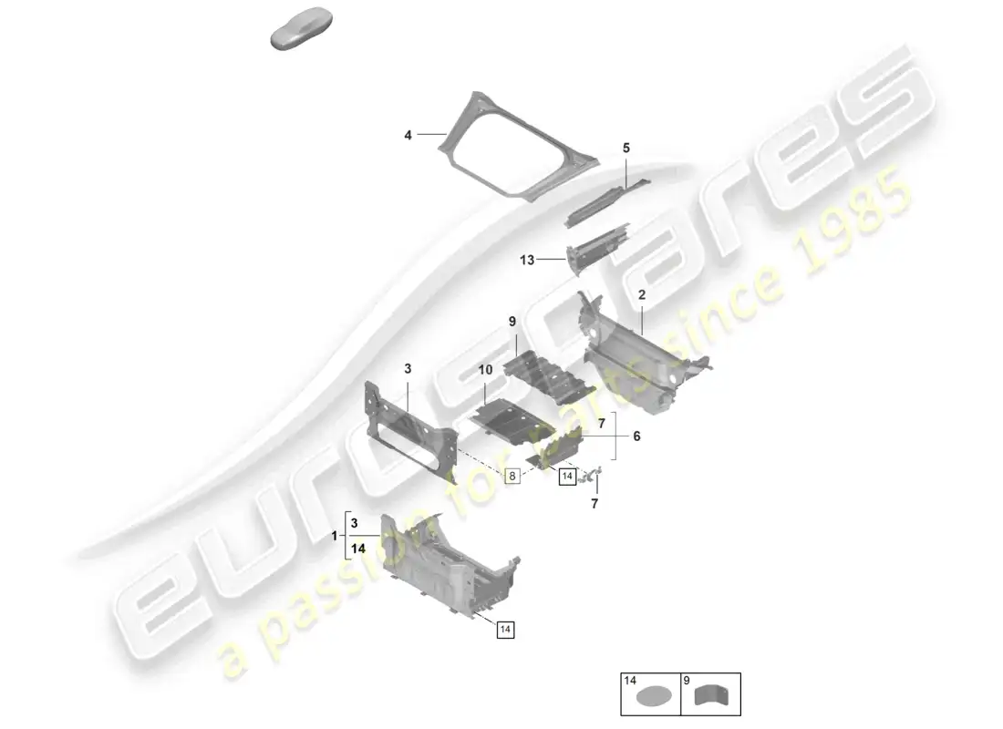 porsche 2022 (992-1 gt3/rs/st) placa del piso del maletero de la parte delantera piezas individuales gt3rs diagrama de piezas