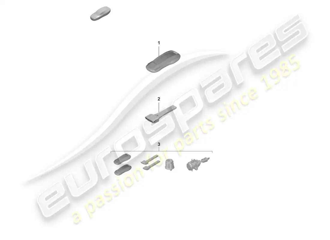 porsche 2022 (992-1 gt3/rs/st) transmisor portátil llave de emergencia con cerradura específica 1 juego de cilindros de cerradura con transmisor portátil y llave de emergencia sin número de cerradura estipulado diagrama de piezas