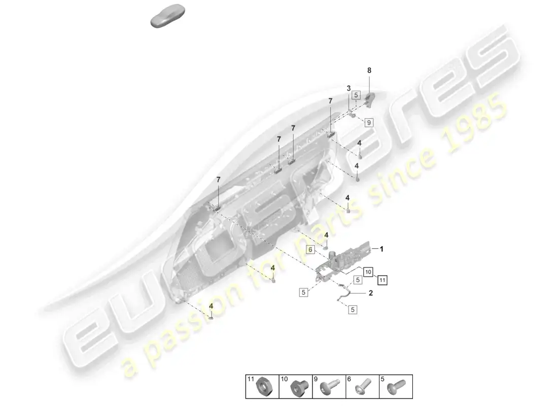 porsche 2022 (992-1 gt3/rs/st) diagrama de piezas de accesorios y sujetadores para paneles de puertas