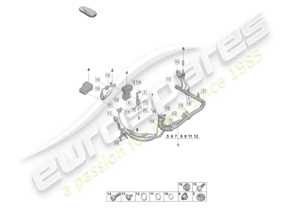 porsche 2020 (taycan 9j1-1) diagrama de piezas del intercambiador de calor del aire acondicionado r134a refrigerante