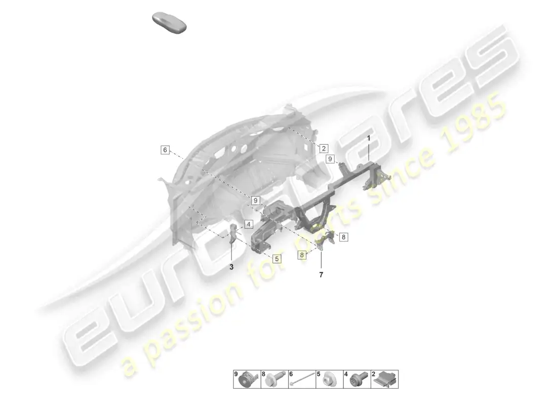 porsche 2022 (992-1 gt3/rs/st) diagrama de piezas del soporte del tablero
