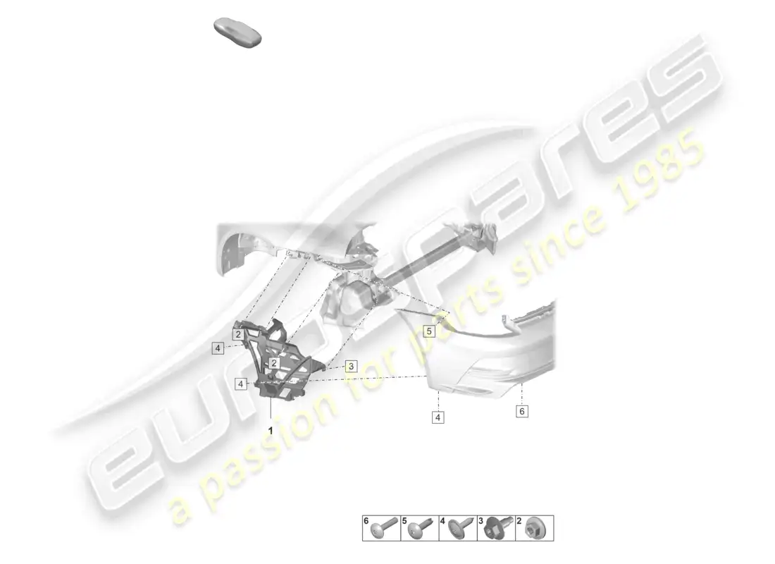porsche 2022 (992-1 gt3/rs/st) diagrama de piezas de sujeción del parachoques trasero