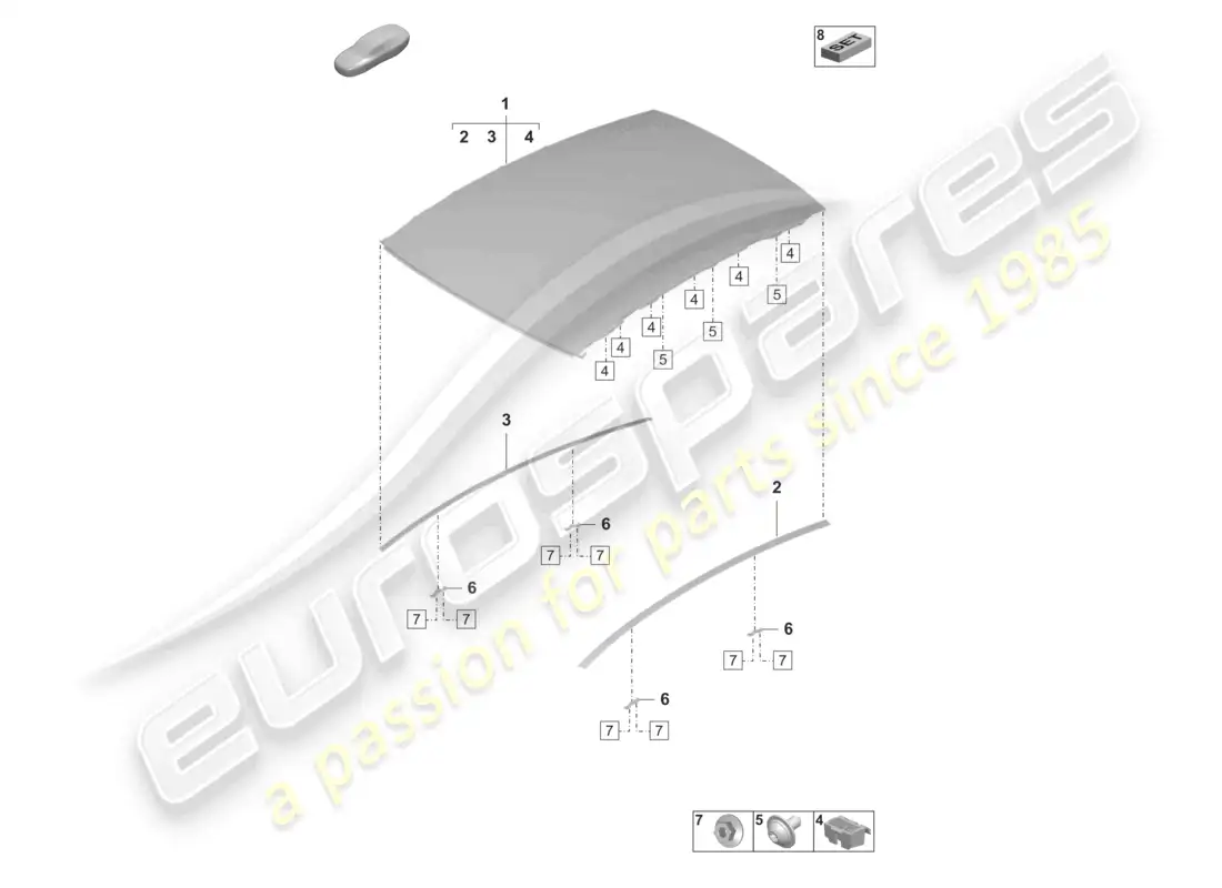porsche 2023 (taycan 9j1-1) techo de cristal diagrama de piezas