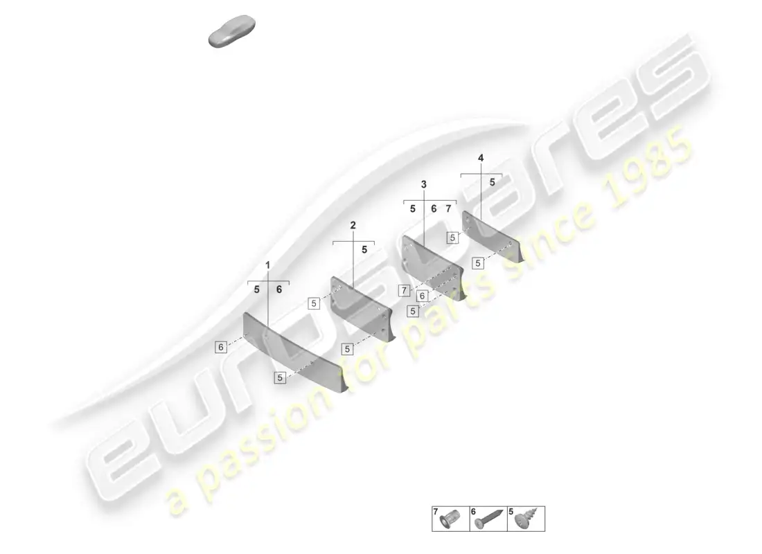 porsche 2023 (992-1 gt3/rs/st) porta matrícula diagrama de piezas