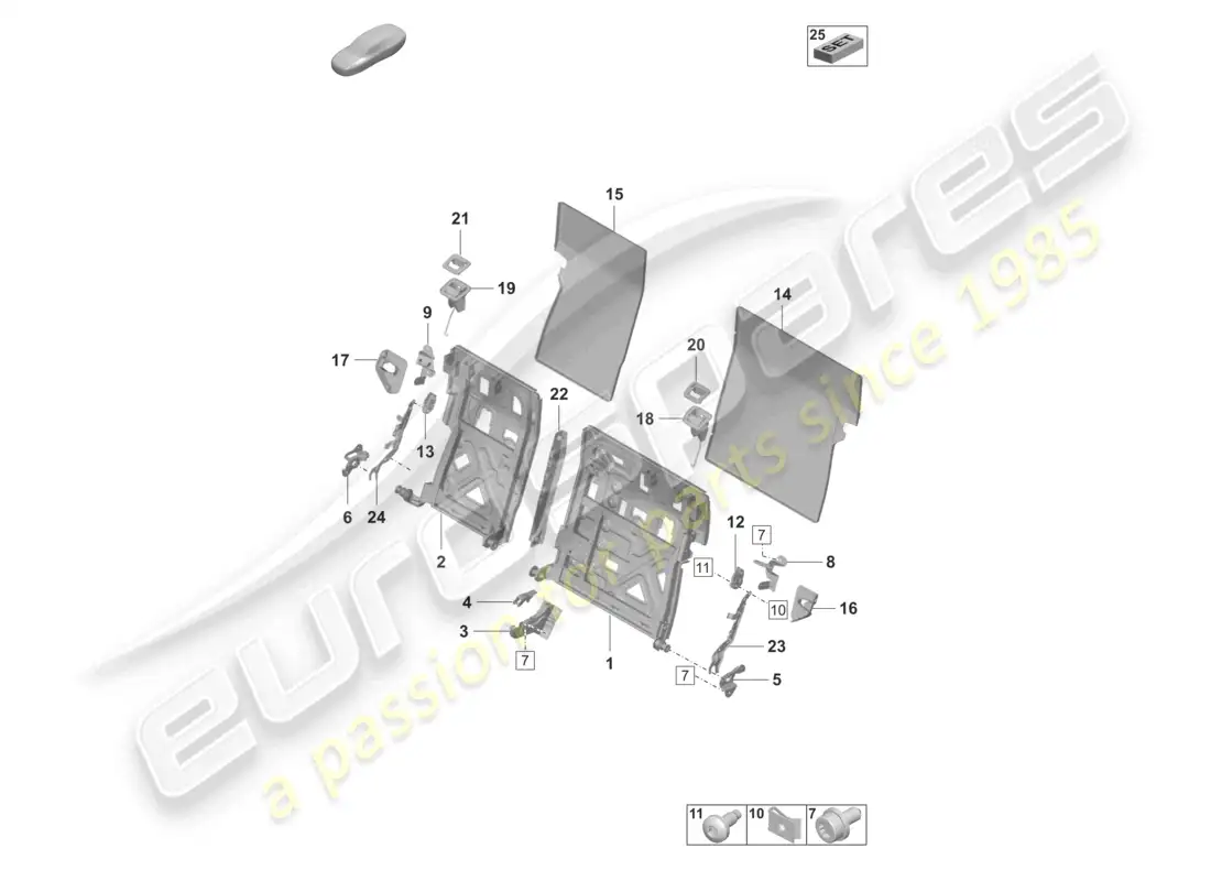 porsche 2020 (taycan 9j1-1) diagrama de piezas del asiento deportivo del marco del respaldo