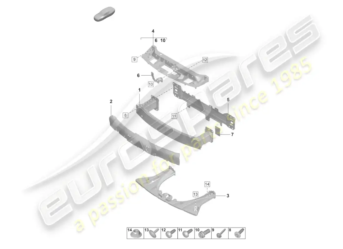 porsche 2020 (taycan 9j1-1) diagrama de piezas del soporte de parachoques delantero del refuerzo contra choques