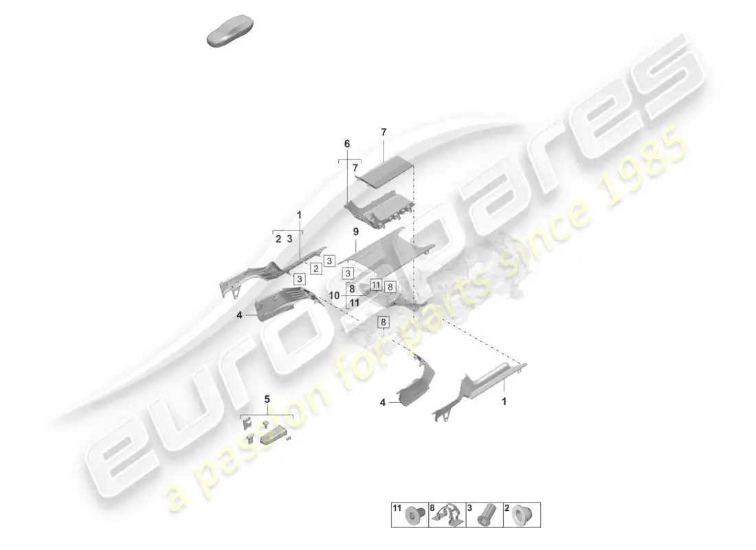 porsche 2020 (taycan 9j1-1) embellecedores bandeja delantera consola central diagrama de piezas