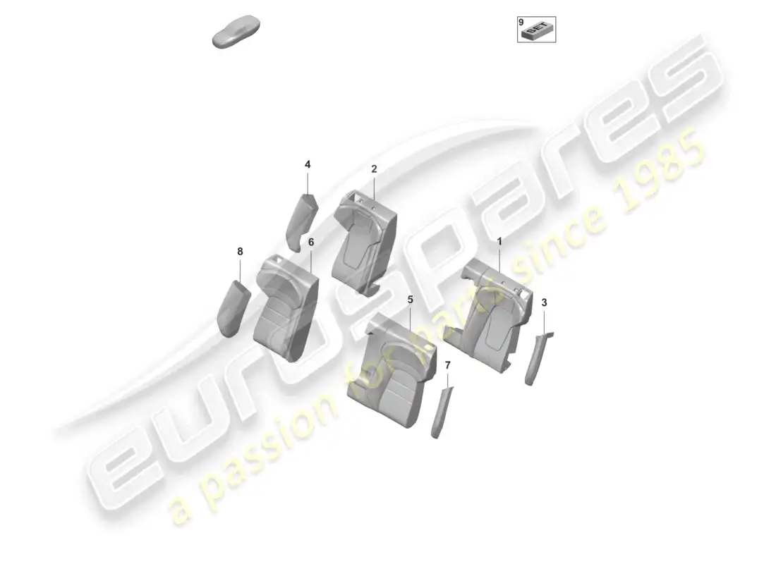 porsche 2023 (taycan 9j1-1) sección de espuma para apoyo del lado de descanso funda de respaldo asiento estándar asiento confort diagrama de piezas