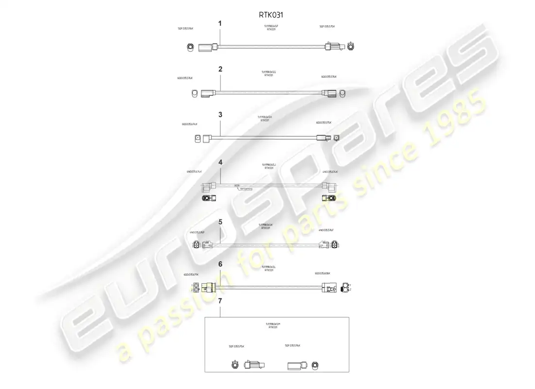 porsche 2020 (taycan 9j1-1) kit de reparación para cables de antena diagrama de piezas