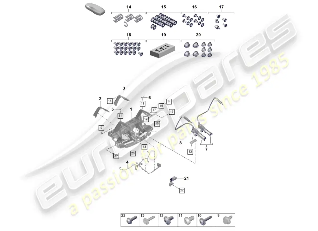 porsche 2022 (992-1 gt3/rs/st) diagrama de piezas del spoiler trasero