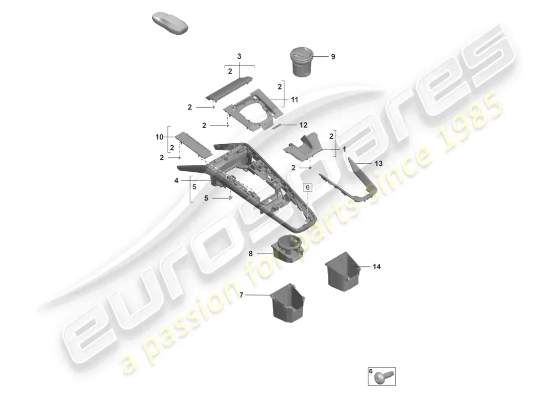 porsche 2022 (992-1 gt3/rs/st) diagrama de piezas de accesorios de la consola central