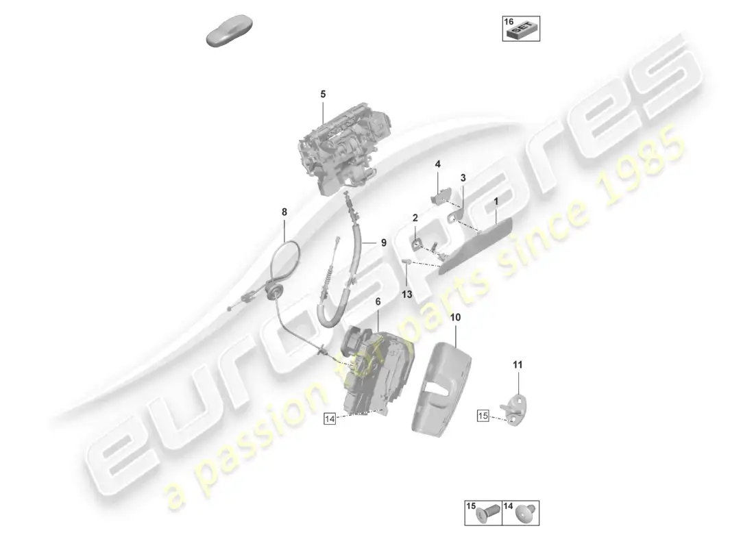porsche 2023 (taycan 9j1-1) manijas de puerta trasera cerradura de puerta diagrama de piezas