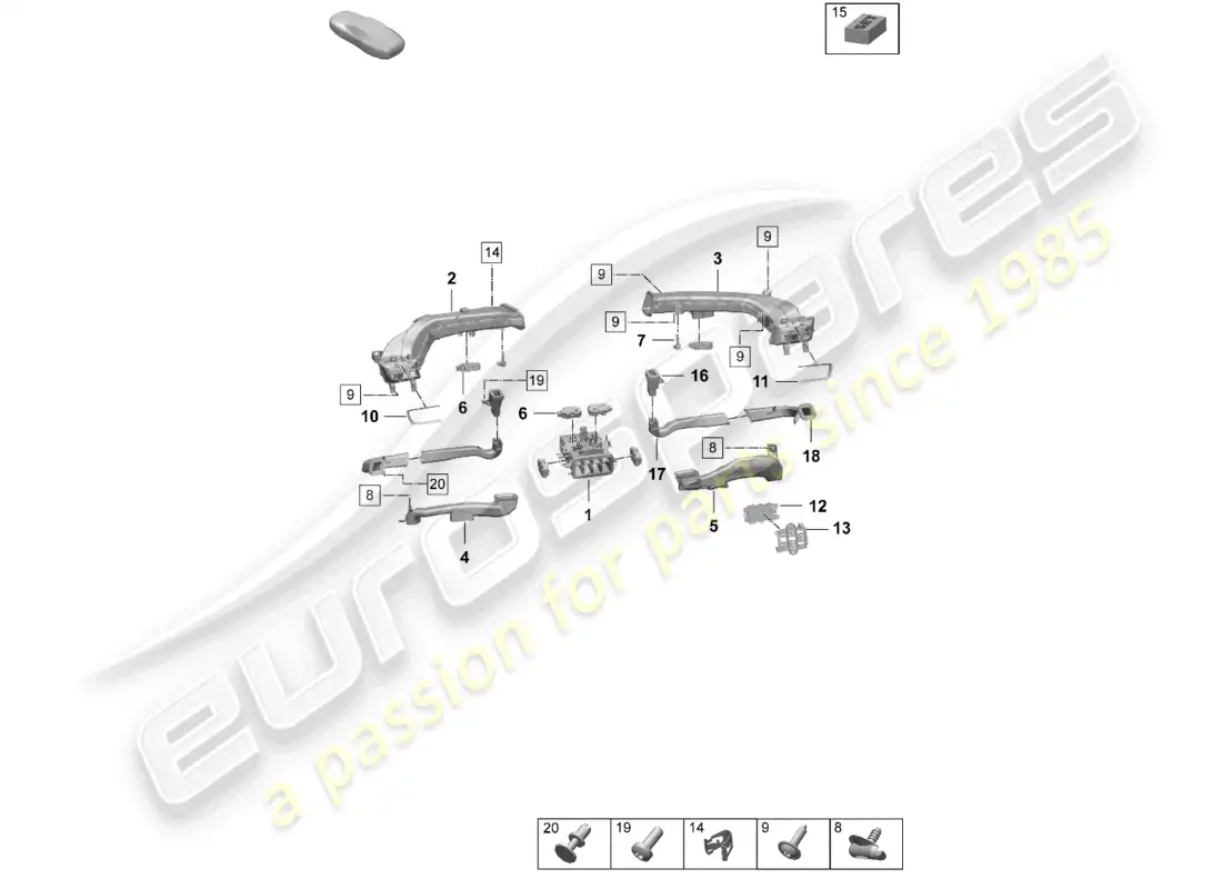 porsche 2025 (taycan 9j1-2) tablero de instrumentos de guía de aire diagrama de piezas