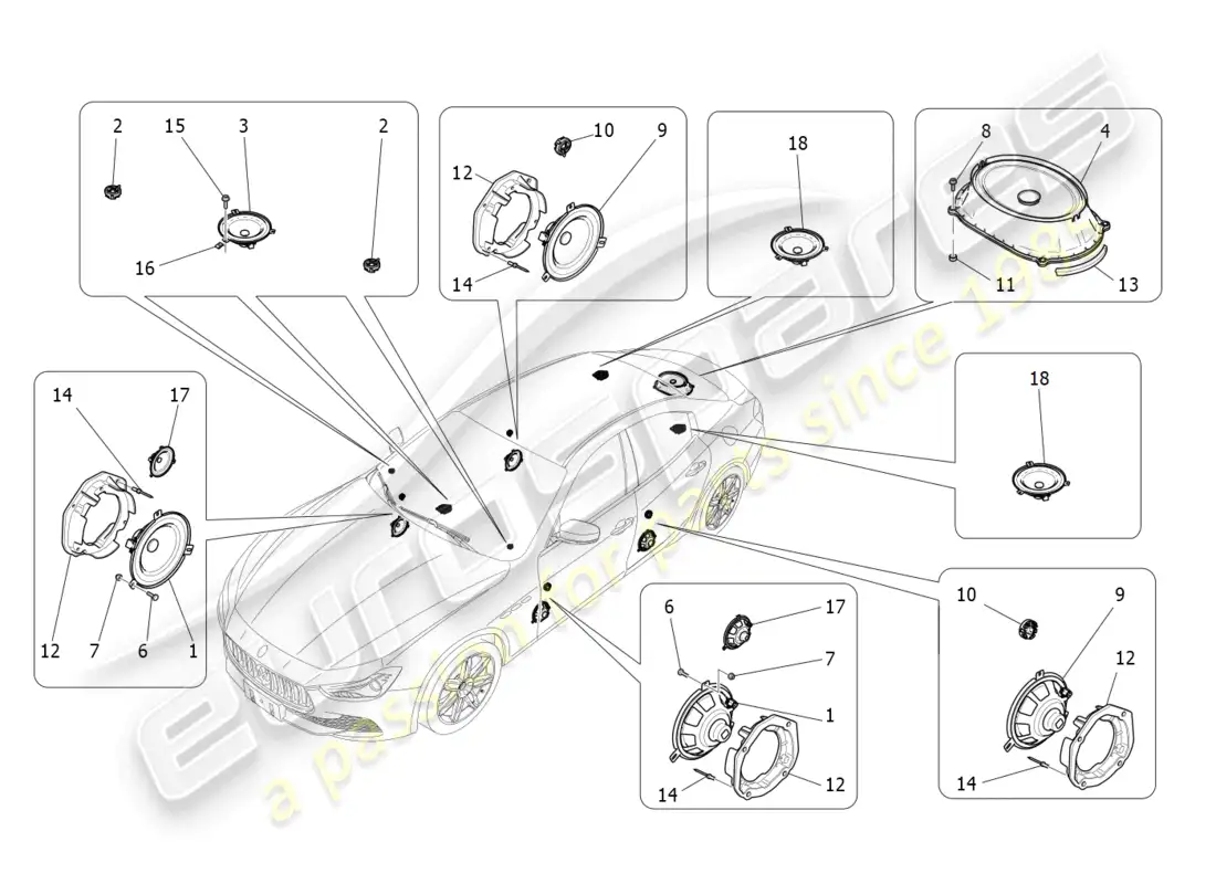 maserati ghibli (2017) sistema de difusión de sonido diagrama de piezas