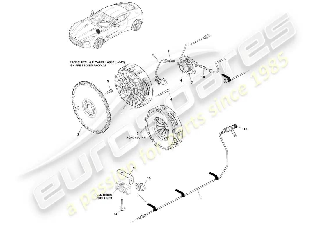 aston martin one-77 (2011) sistema de embrague diagrama de piezas