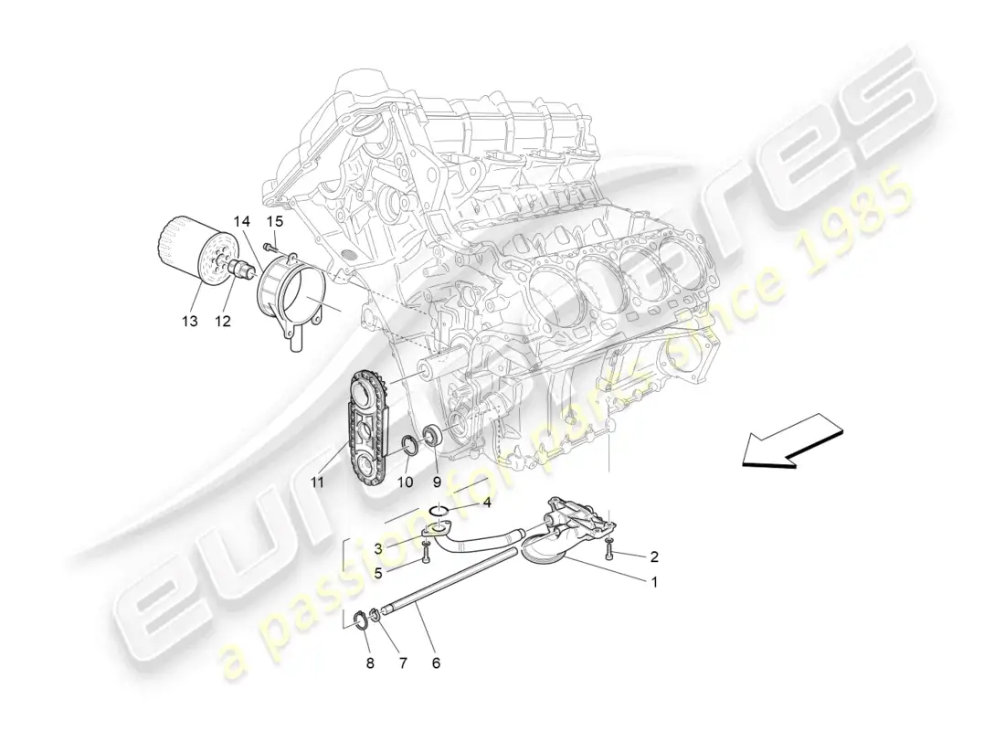 maserati grancabrio mc (2013) sistema de lubricación: bomba y filtro diagrama de piezas