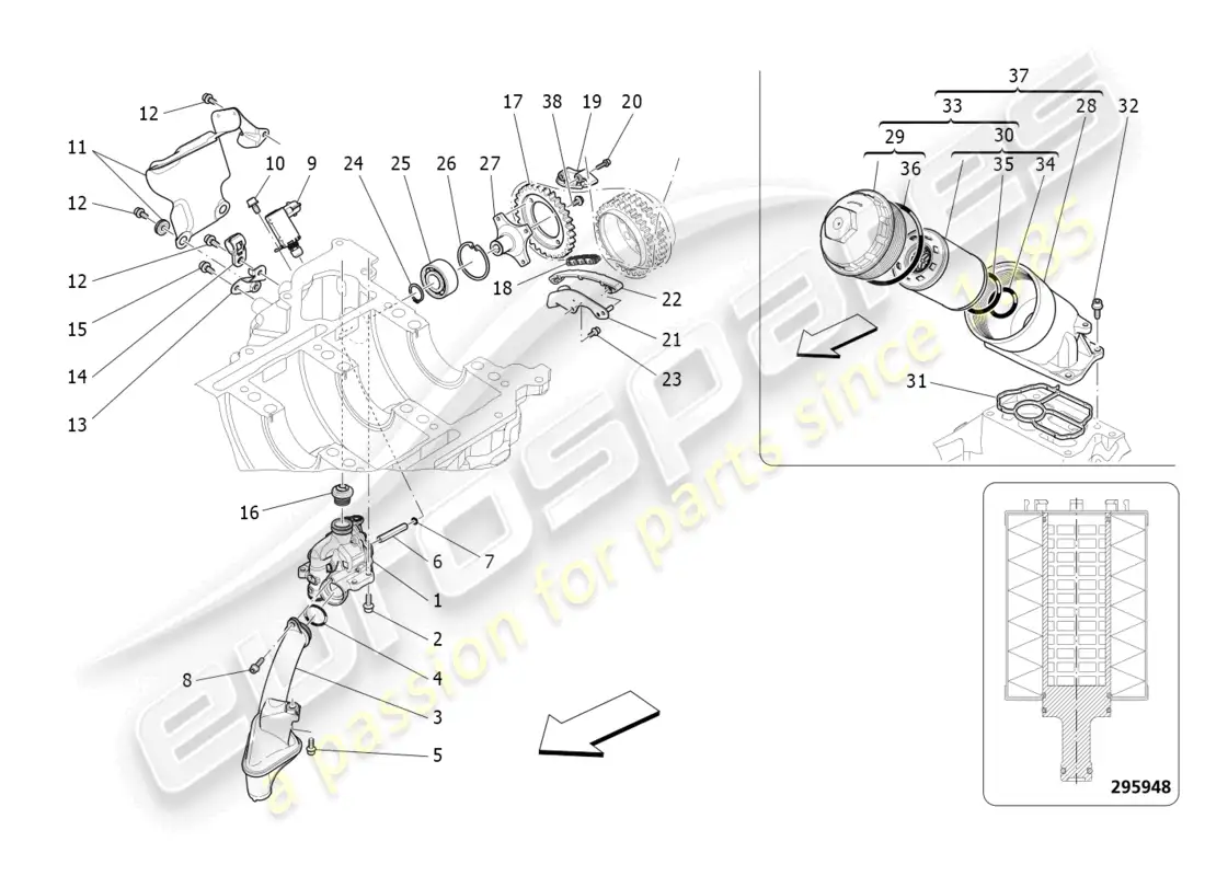 maserati levante modena s (2022) sistema de lubricación: bomba y filtro diagrama de piezas
