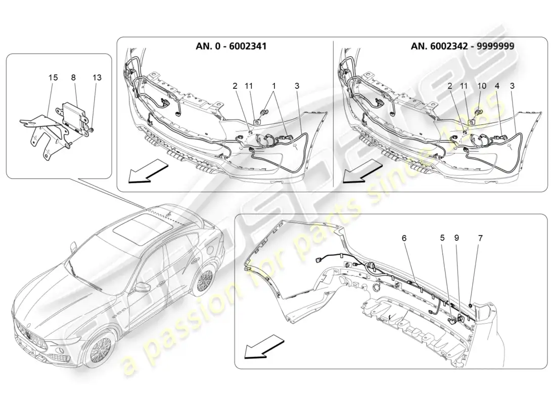 maserati levante (2018) sensores de aparcamiento diagrama de piezas