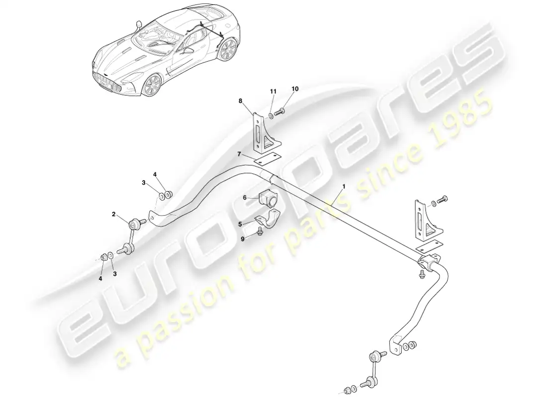 aston martin one-77 (2011) barra estabilizadora trasera diagrama de piezas
