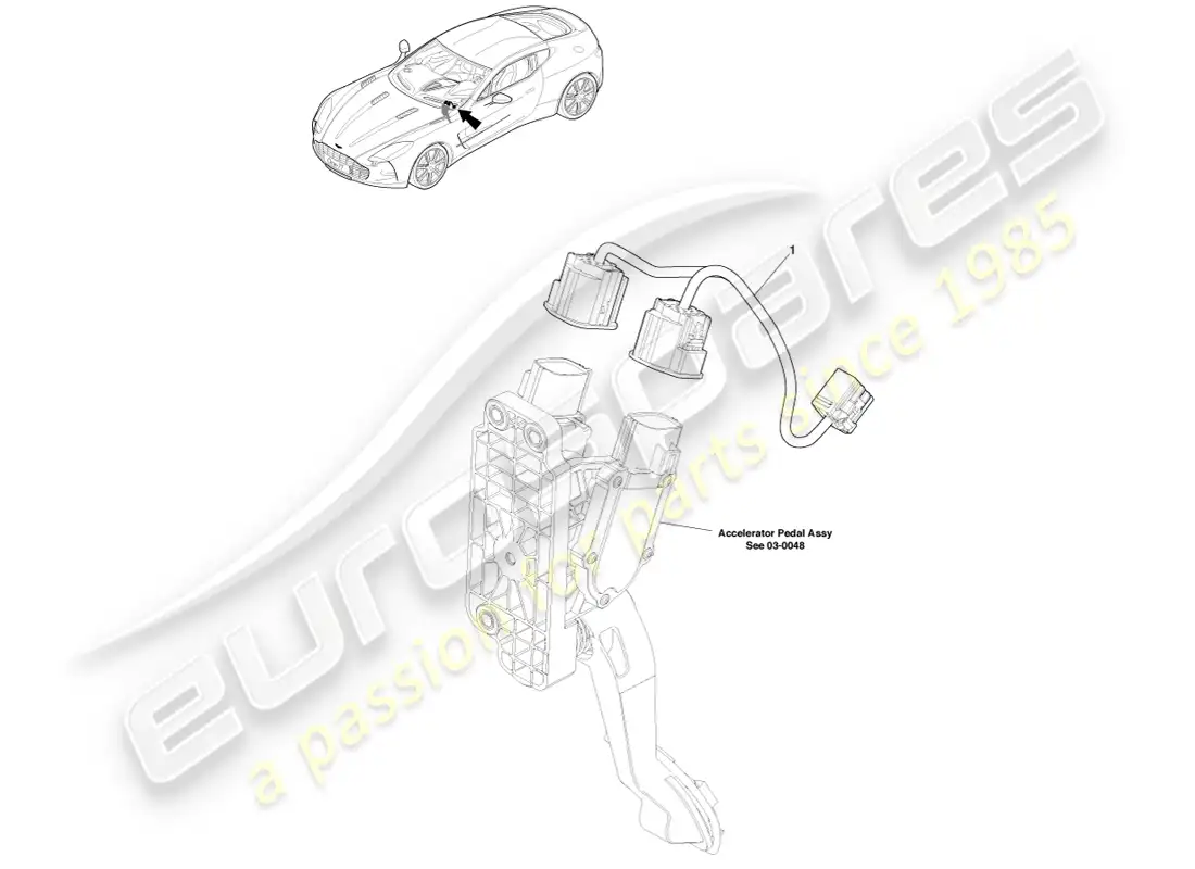 aston martin one-77 (2011) arnés de enlace del pedal del acelerador diagrama de piezas