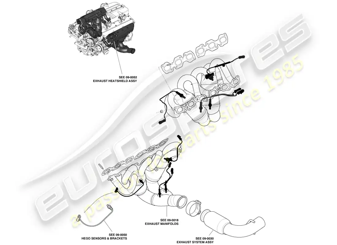 aston martin one-77 (2011) colectores de escape diagrama de piezas