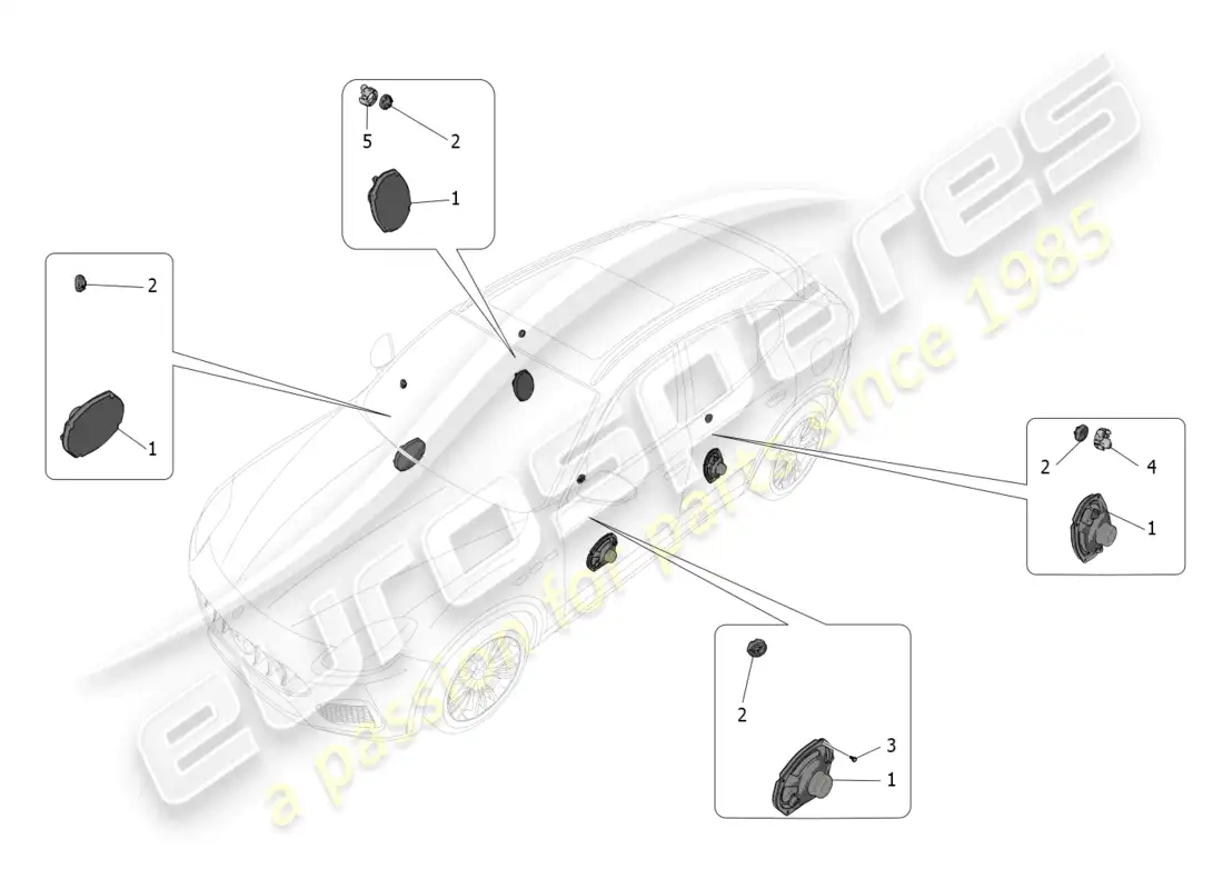 maserati grecale gt (2023) sistema de difusión de sonido diagrama de piezas