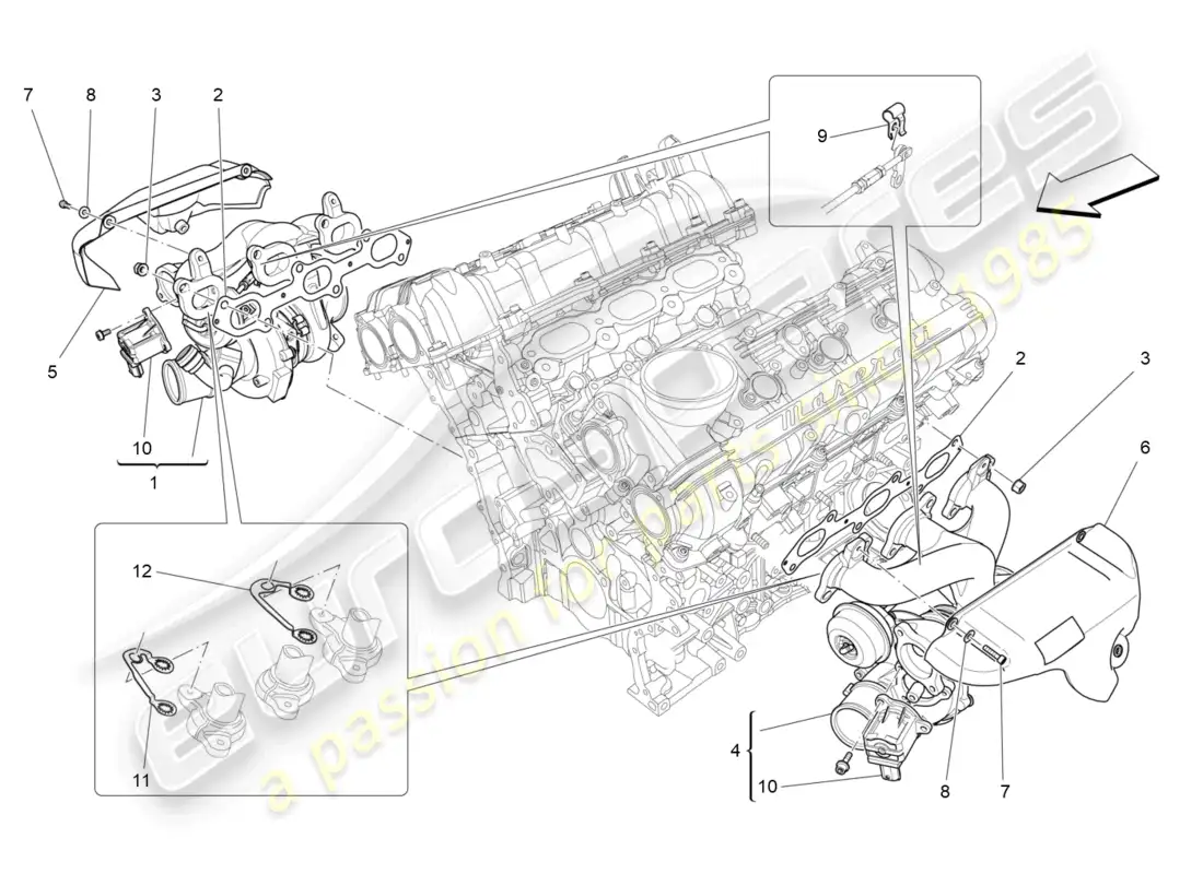 maserati levante zenga (2020) sistema de turboalimentación: equipos diagrama de piezas