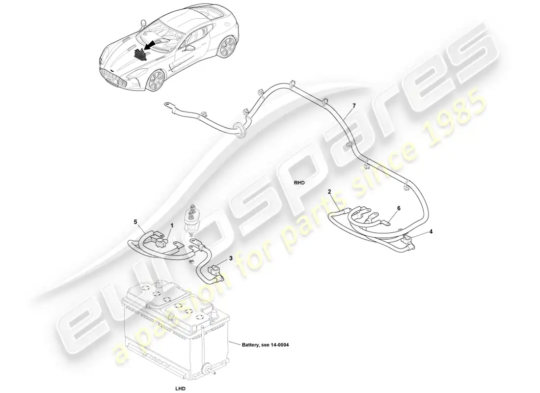 aston martin one-77 (2011) cables de batería, cabina diagrama de piezas