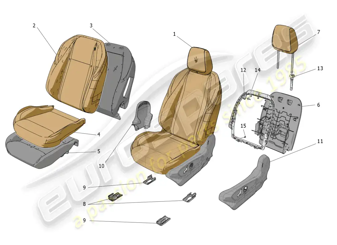 maserati grecale gt (2023) front seats: trim panels diagrama de piezas