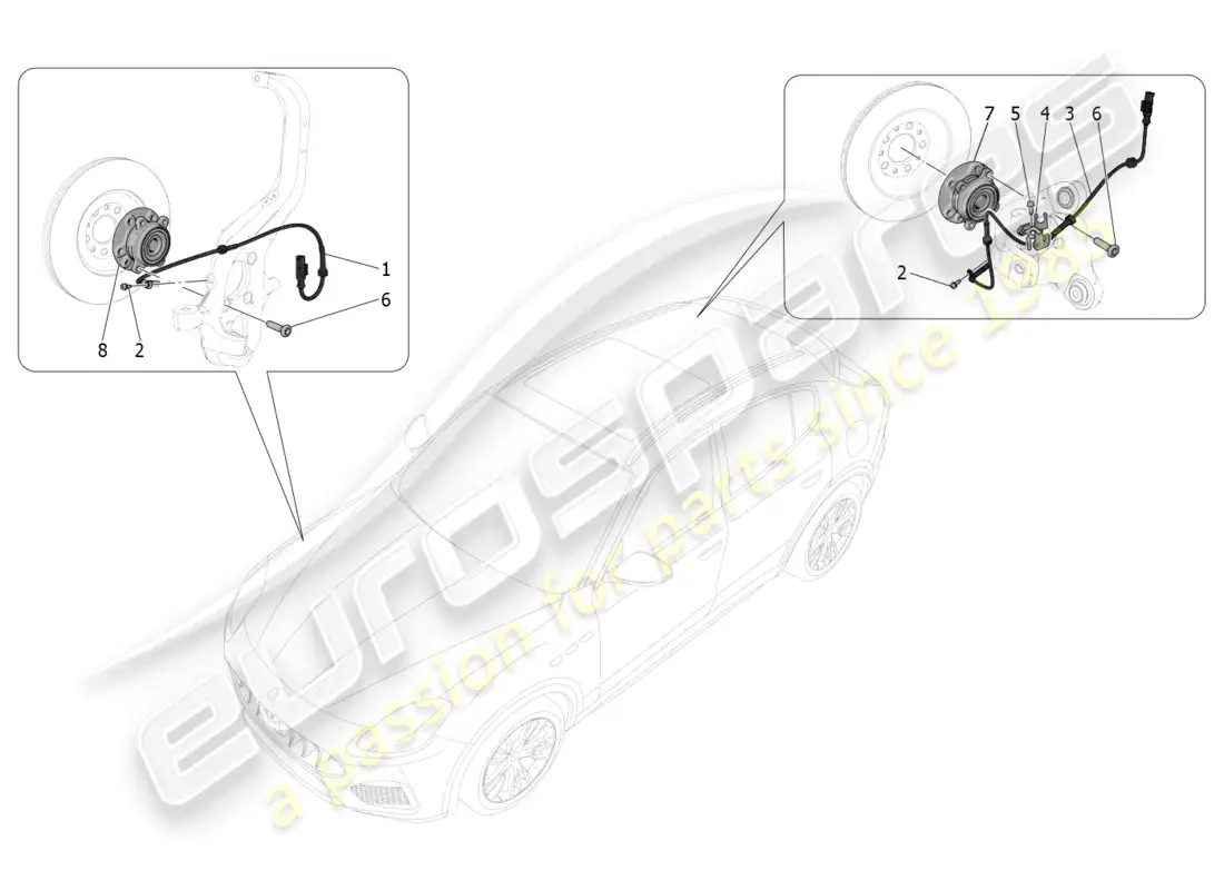 maserati grecale gt (2023) sistemas de control de frenado diagrama de piezas