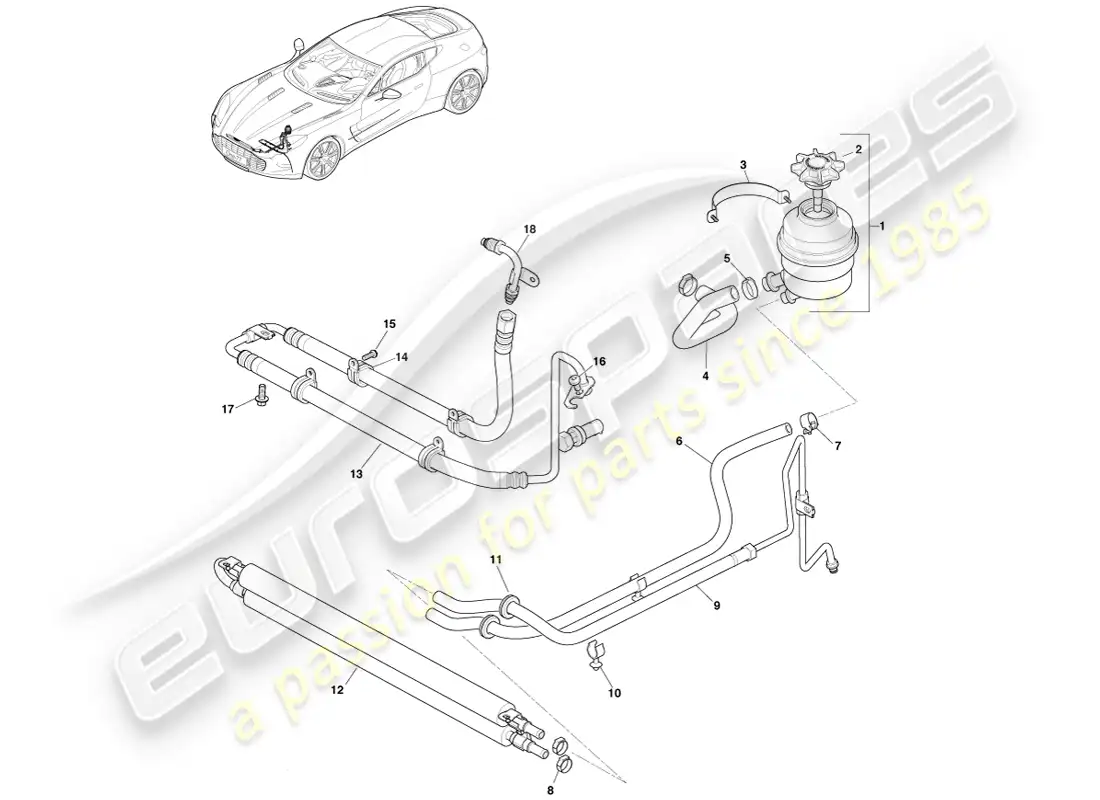 aston martin one-77 (2011) enfriador, mangueras y depósito, lhd diagrama de piezas