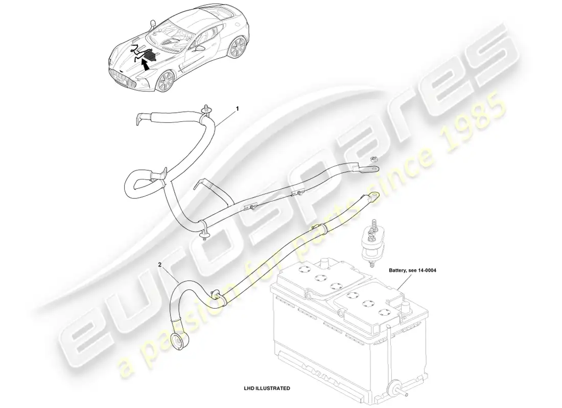 aston martin one-77 (2011) cables de batería, compartimento del motor diagrama de piezas
