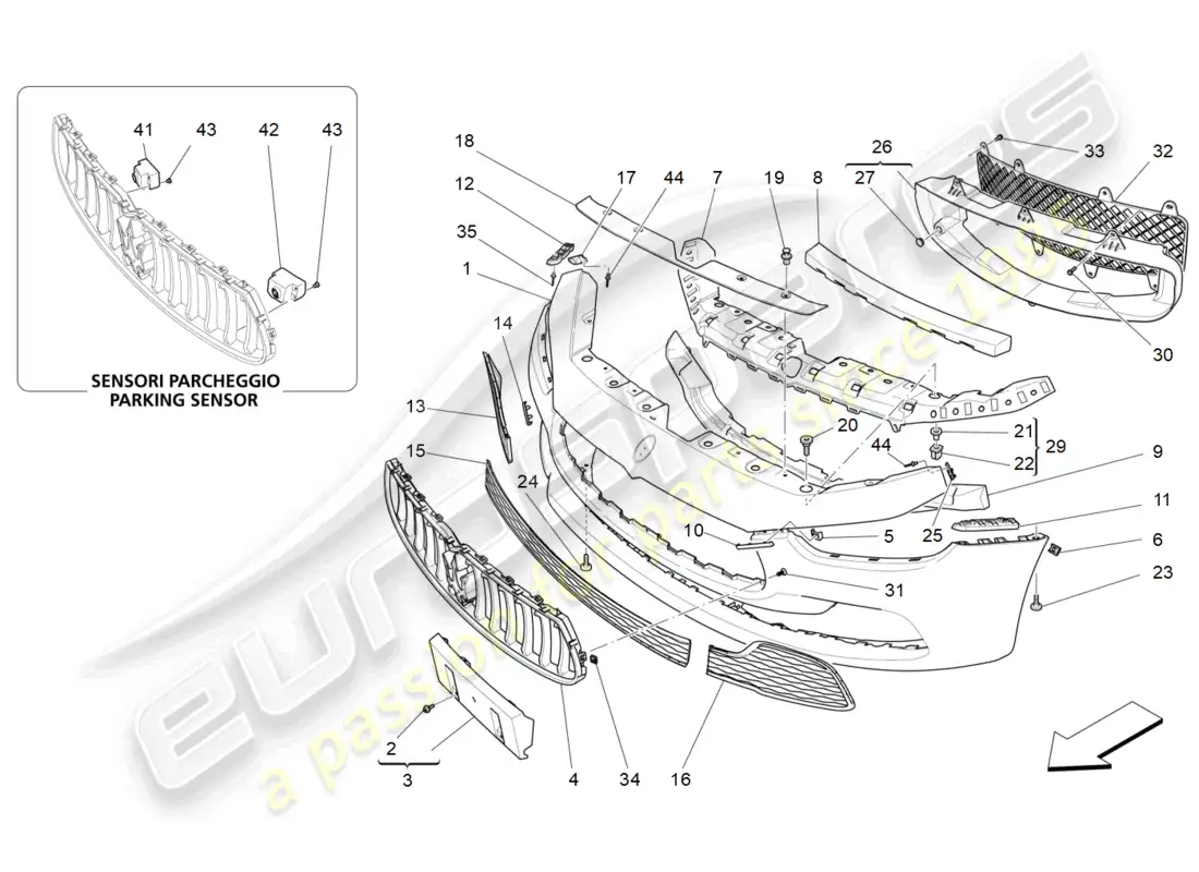 maserati ghibli (2017) parachoques delantero diagrama de piezas