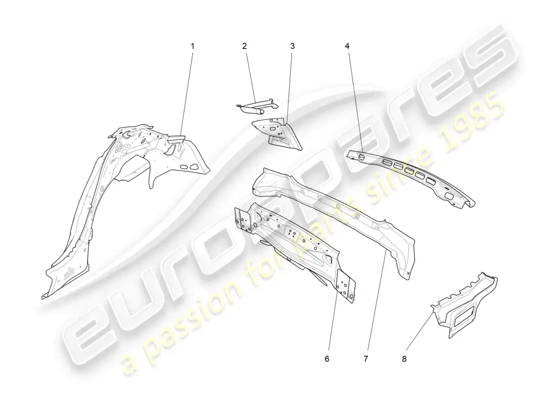 maserati ghibli (2017) carrocería y paneles exteriores traseros diagrama de piezas