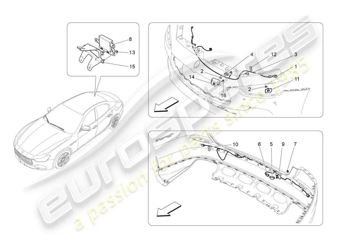 maserati ghibli (2017) sensores de aparcamiento diagrama de piezas