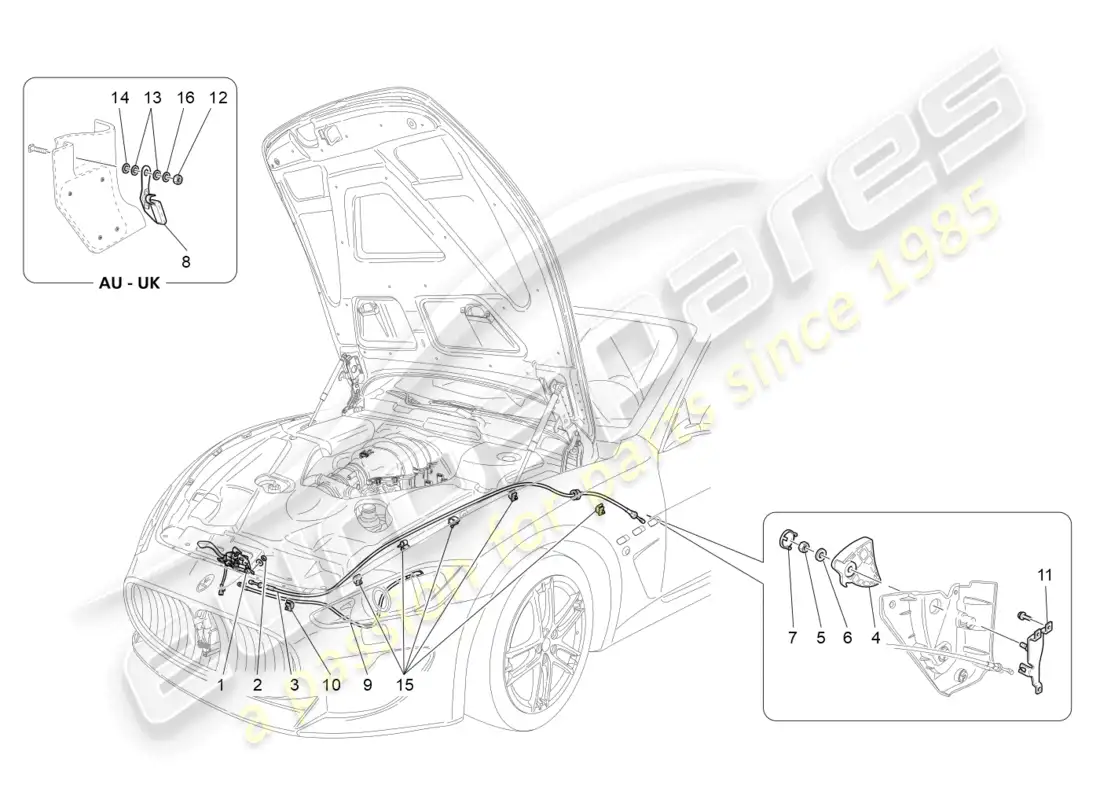 maserati granturismo mc stradale (2011) botón de apertura de tapa frontal diagrama de piezas