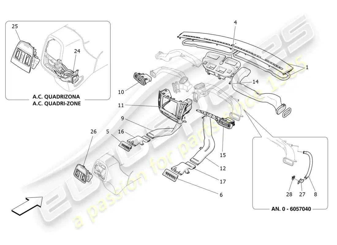 maserati levante (2020) unidad de aire acondicionado: difusión diagrama de piezas