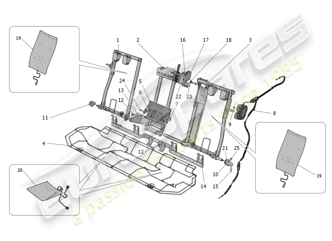 maserati grecale trofeo (2023) asientos traseros: mecánica y electrónica diagrama de piezas